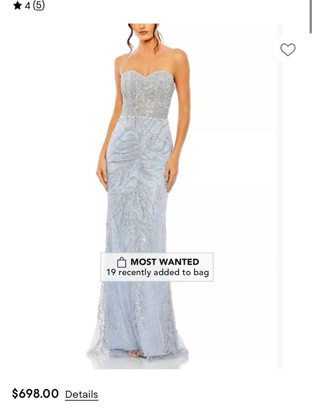 Mac Duggal Strapless Beaded Ice Blue Evening Gown